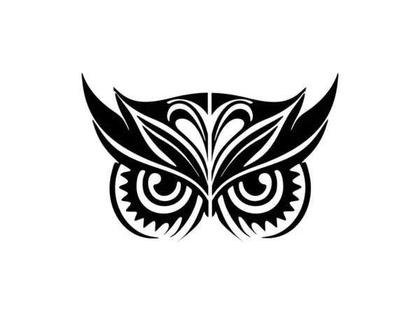 Czarno Biały Tatuaż Sowy Polinezyjskimi Wzorami Twarzy — Wektor stockowy