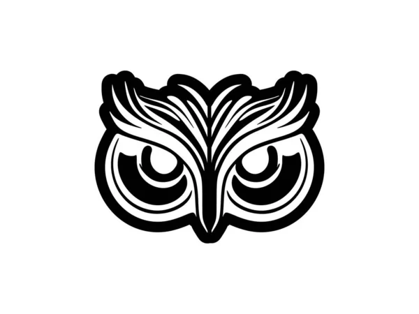 Tatuaż Sowy Czarno Białej Twarzy Ozdobiony Wzorami Polinezyjskimi — Wektor stockowy