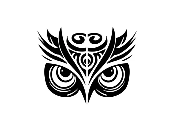 Tatuaje Búho Monocromo Con Diseños Polinesios Cara — Vector de stock
