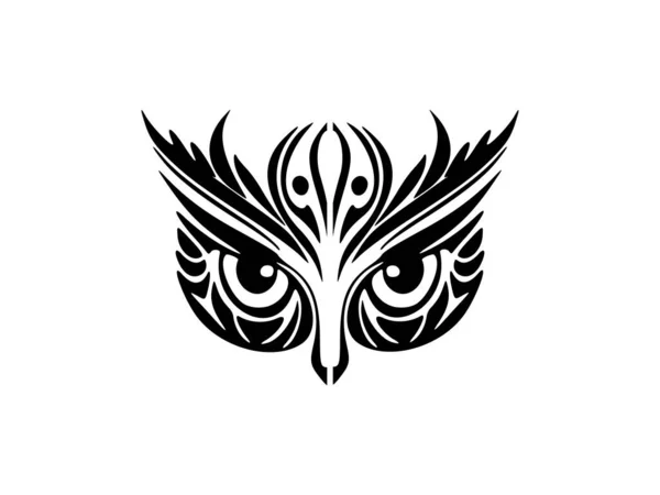 Татуировка Лице Монохромной Совы Украшенная Полинезийскими Рисунками — стоковый вектор