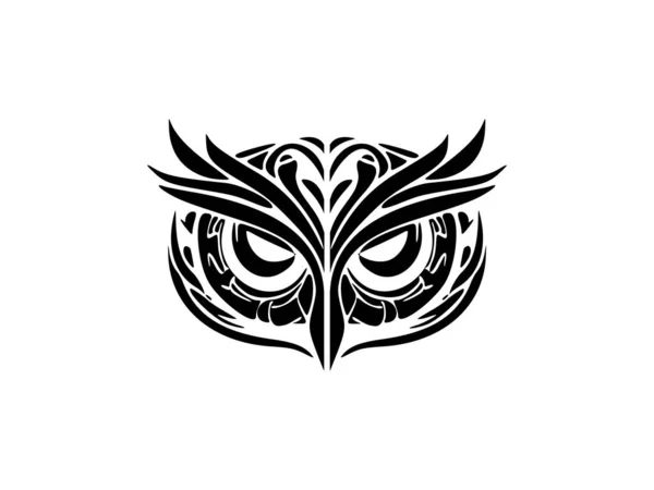 Татуировка Черно Белой Совы Полинезийскими Рисунками Лице — стоковый вектор