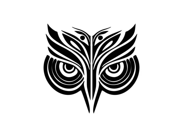 Tatuaggio Volto Gufo Bianco Nero Decorato Con Disegni Polinesiani — Vettoriale Stock