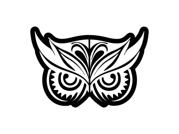 Volto Gufo Bianco Nero Con Motivi Tatuaggio Polinesiani — Vettoriale Stock