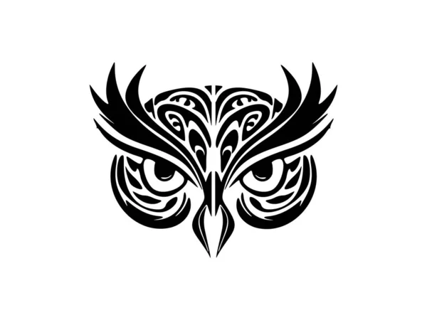 Tatuaggio Faccia Gufo Bianco Nero Con Disegni Polinesiani — Vettoriale Stock
