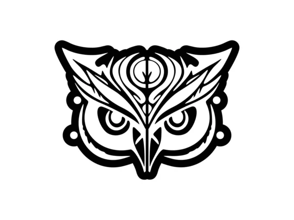 白と黒のフクロウの顔の入れ墨ポリネシアのデザイン — ストックベクタ