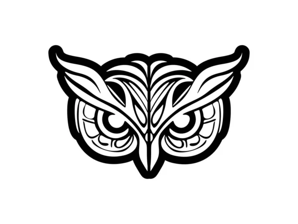 Лицо Совы Полинезийскими Узорами Чернилами Черно Белыми — стоковый вектор
