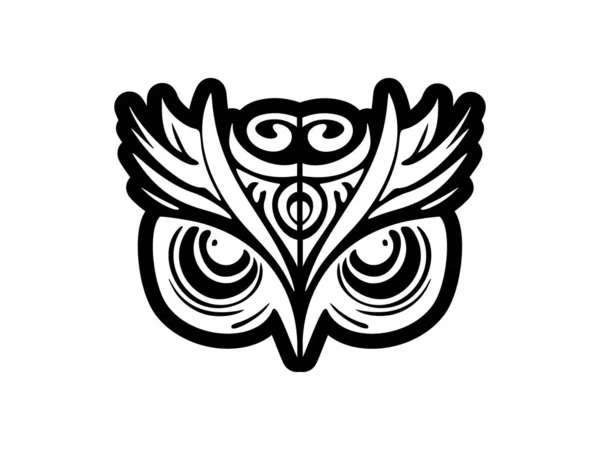 Czarno Biały Sowa Twarz Tatuaż Polinezyjskich Motywów — Wektor stockowy