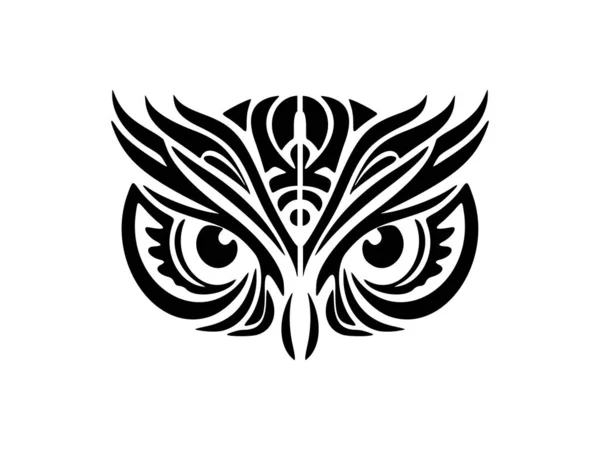 Czarno Biały Tatuaż Twarzy Sowy Polinezyjskimi Wzorami — Wektor stockowy