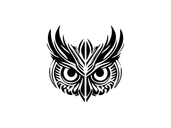 Czarno Biały Sowa Twarz Tatuaż Polinezyjskim Stylu — Wektor stockowy