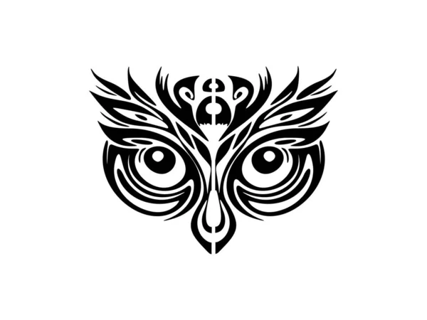 Татуировка Лице Совы Черно Белом Цвете Полинезийским Рисунком — стоковый вектор
