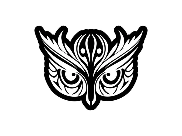 Tatuaje Búho Blanco Negro Con Diseños Polinesios Cara — Vector de stock