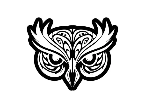 Czarno Biały Sowa Twarz Tatuaż Polinezyjskich Wzorów — Wektor stockowy