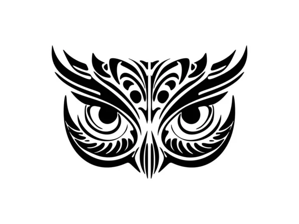 Tatuaż Twarzy Sowy Czerni Bieli Wzorami Polinezyjskimi — Wektor stockowy