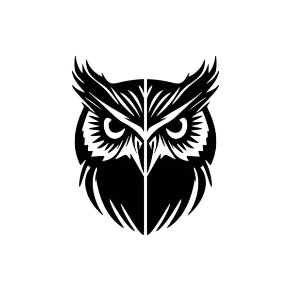 Logo Gufo Croccante Forma Vettoriale Bianco Nero — Vettoriale Stock