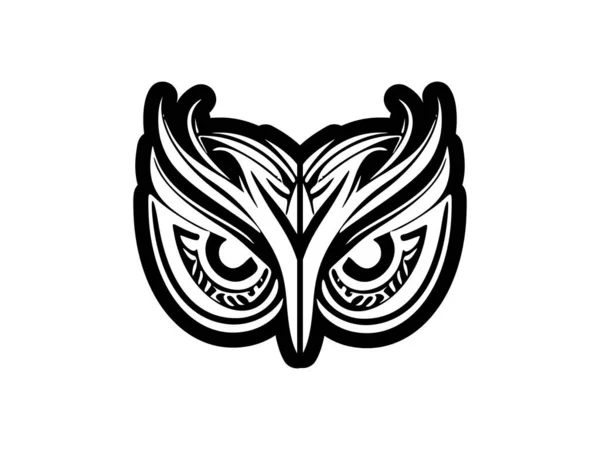 Czarno Biały Tatuaż Sowy Wzorami Polinezyjskimi — Wektor stockowy