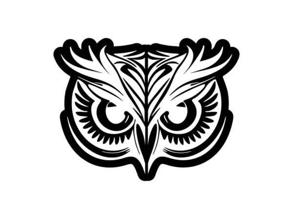 Tatuaż Twarzy Sowy Czerni Bieli Polinezyjskimi Wzorami — Wektor stockowy