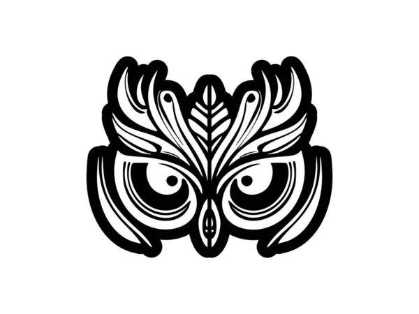 Tatuaż Czarno Białej Sowy Polinezyjskimi Wzorami Twarzy — Wektor stockowy