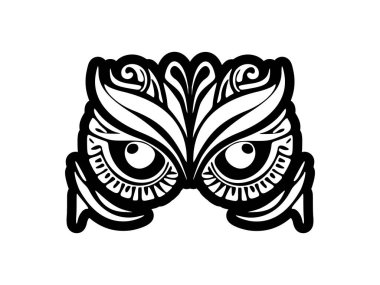 Polinezya tasarımlı siyah beyaz baykuş dövmesi.