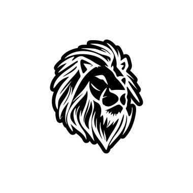Siyah ve beyaz basit tasarımı olan vektör aslan logosu.