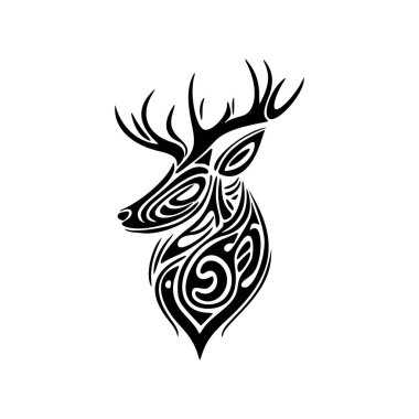 Siyah ve beyazın zıttı olan vektör geyik logosu.