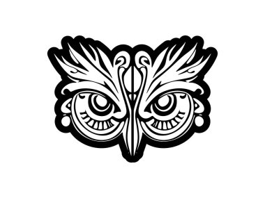 Polinezya desenleri siyah beyaz mürekkeple gösterilen bir tanrı maskesi..