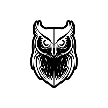 Beyaz baykuş parlak, siyah, vektör logosu.