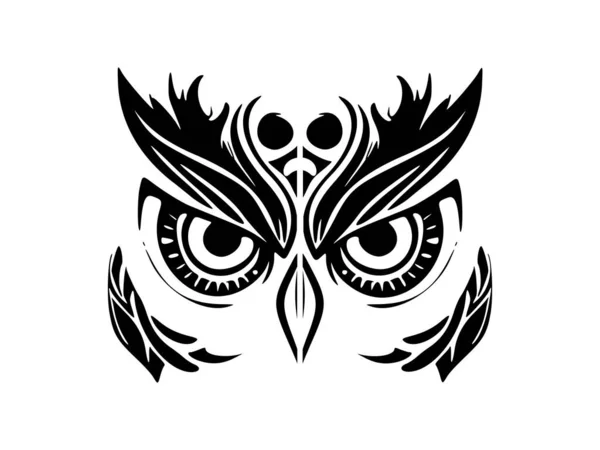 Czarno Biały Tatuaż Twarzy Sowy Ilustrujący Polinezyjskie Wzory — Wektor stockowy