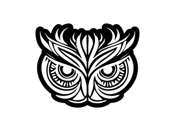 Tatuaggio Volto Gufo Bianco Nero Con Simboli Polinesiani — Vettoriale Stock