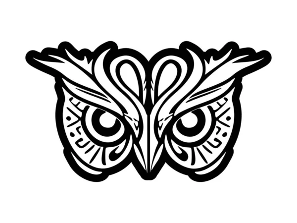 Татуировка Черно Белой Совы Полинезийским Рисунком Лице — стоковый вектор