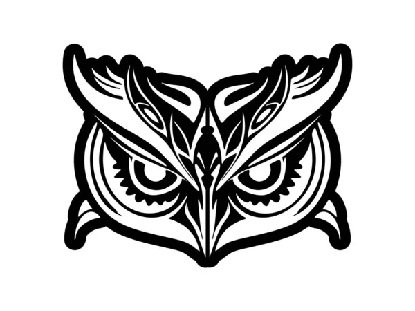 Tatuaż Twarzy Sowy Czerni Bieli Zdobione Wzorami Polinezyjskimi — Wektor stockowy