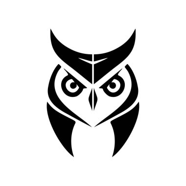 Baykuş logosu vektör stili olarak siyahla gösterilir ve beyaz bir arkaplanda zevkle ayrılır..