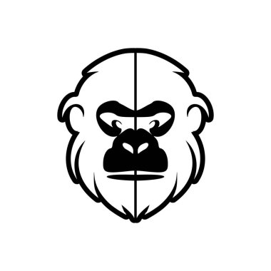 Siyah ve beyaz maymun vektör logosu ustalıkla saf beyaz arka planda izole edilmiştir..
