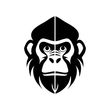 Siyah ve beyaz maymun vektör logosu ustalıkla saf beyaz arka planda izole edilmiştir..
