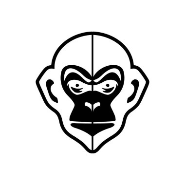 Siyah ve beyaz maymun vektör logosu, saf beyaz bir zemin üzerinde ustalıkla izole edilmiştir..