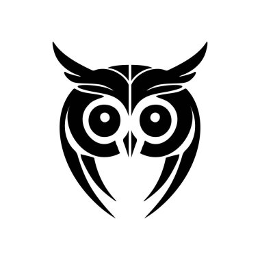 Baykuş logosunun vektör versiyonu siyahtır ve beyaz bir arkaplanda zevkle ayrılır.