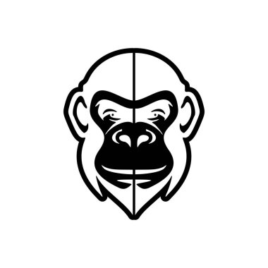 Çok güzel izole edilmiş siyah maymun vektör logosu saf beyaz arka planda sunuluyor..