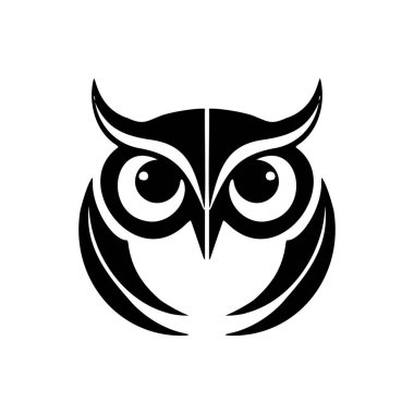Temel beyaz arka planda, baykuş logosunun vektör versiyonu siyah rengin şık bir şekilde ayrılmasıyla gösterilir.