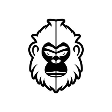 Siyah ve beyaz maymun vektör logosu ustalıkla saf beyaz arka planda izole edilmiştir..