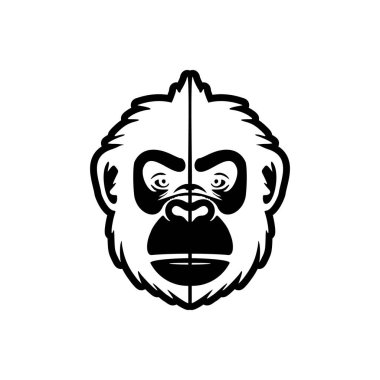Çok güzel izole edilmiş siyah maymun vektör logosu saf beyaz arka planda sunuluyor..