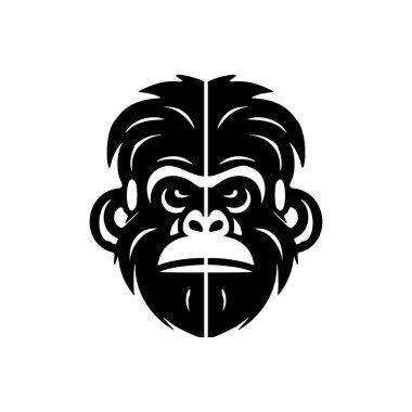 Beyaz bir arkaplanda, sanatsal siyah maymun vektör logosu