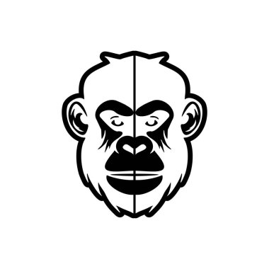 Siyah ve beyaz maymun vektör logosu ustalıkla saf beyaz arka planda izole edilmiştir..