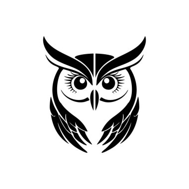 Temel beyaz arka planda, baykuş logosunun vektör versiyonu siyah rengin şık bir şekilde ayrılmasıyla gösterilir.