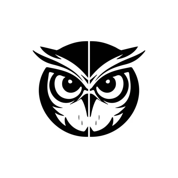 stock vector The owl logo is presented in vector style in black and is tastefully separated on a plain white backdrop.