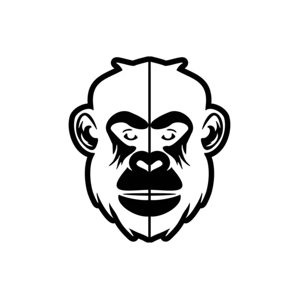 Siyah Beyaz Maymun Vektör Logosu Ustalıkla Saf Beyaz Arka Planda — Stok Vektör