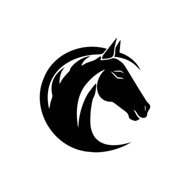 Siyah ve beyaz renklerde basit ve minimal bir at logosu. Vektör İllüstrasyonu.
