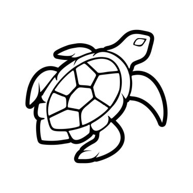 Sadece siyah ve beyaz olan bir kaplumbağa logosu. Anlaması kolay ve karmaşık değil. Vektör İllüstrasyonu.
