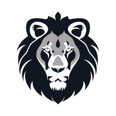 Logonun siyah beyaz bir aslanı var. Aslan basit ve süslü değil. Vektör İllüstrasyonu.