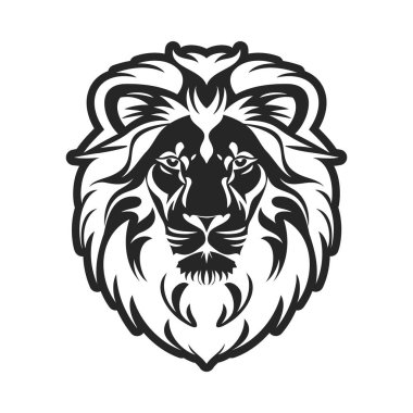 Logodaki görüntü sadece siyah ve beyaz olan bir aslana ait. Aslan sade ve gösterişli değil. Vektör İllüstrasyonu.