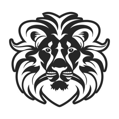 Logonun sadece siyah ve beyaz bir aslanı var. Aslan basit ve süslü değil. Vektör İllüstrasyonu.
