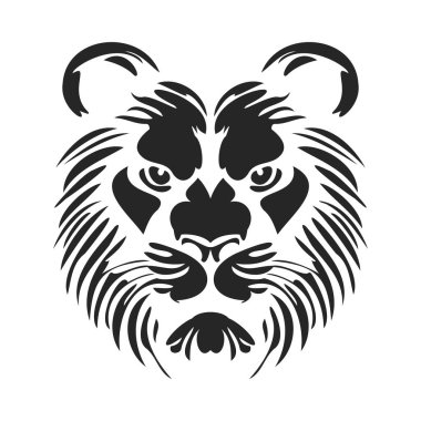 Logoda sadece siyah beyaz bir aslan resmi var. Aslan sade ve gösterişli değil. Vektör İllüstrasyonu.